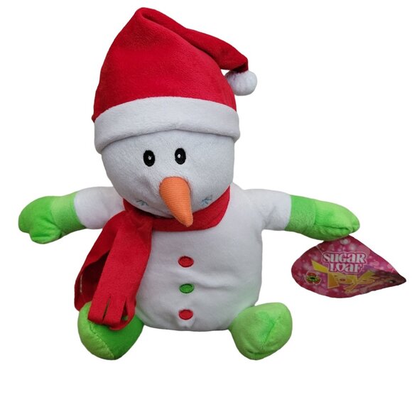 Sugar Loaf Snowman Plush Santa Hat Scarf Christmas Holiday Stuffed Animal Toy - Picture 1 of 6